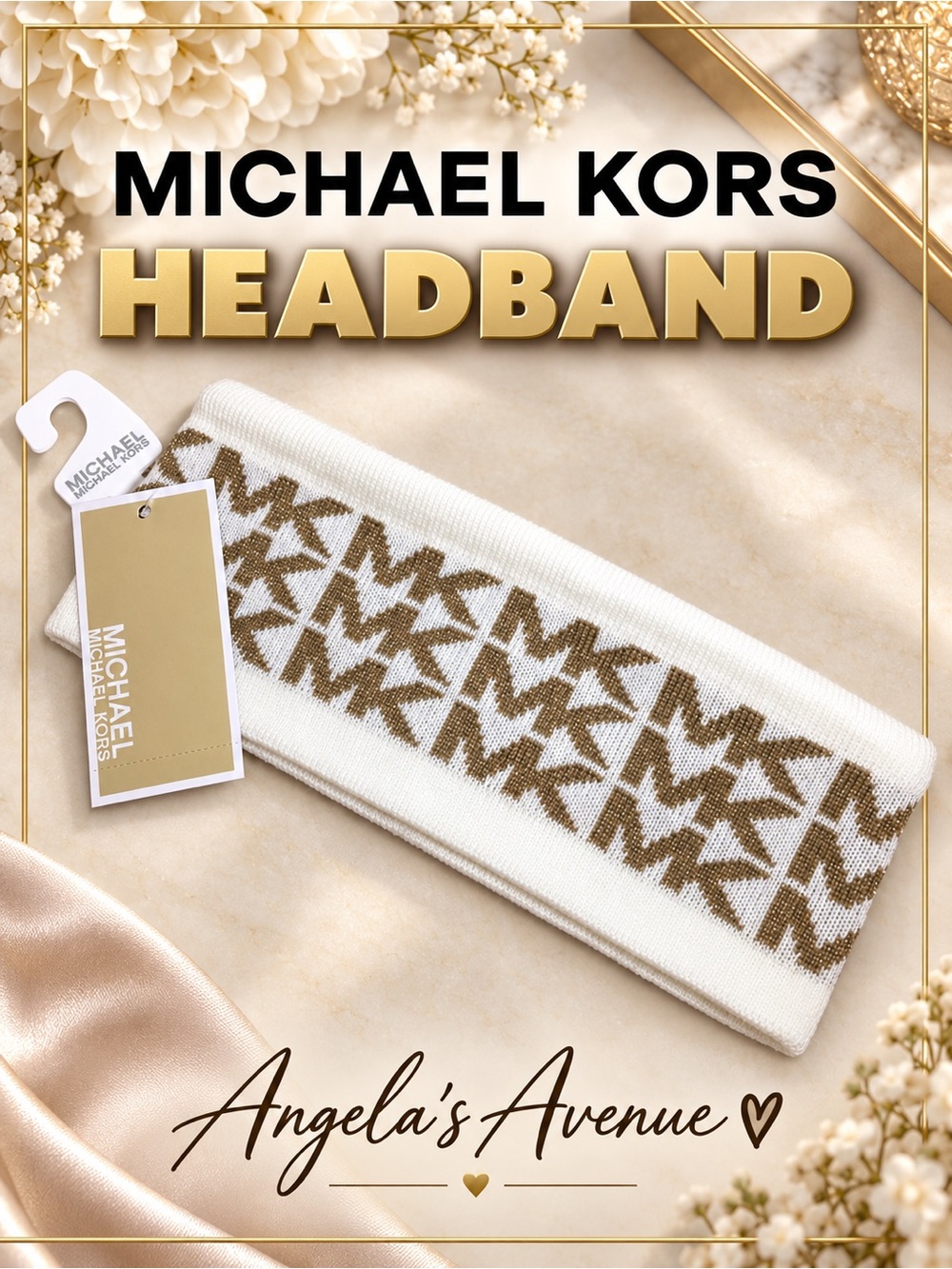 Michael Kors Cream and Brown Logo Headband NEW
